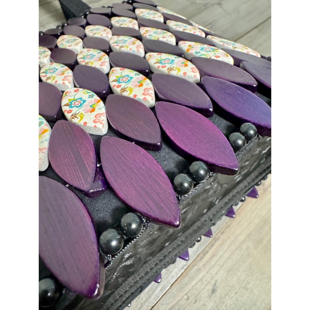 Handcrafted Purple Wood Petal Floral Beaded Tote Bag Boho Cottagecore Bag - Picture 7 of 13